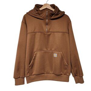 Men's Tuaova Hoodie Brown Quarter Zip Fleece Lined Size M No Hood Drawstring